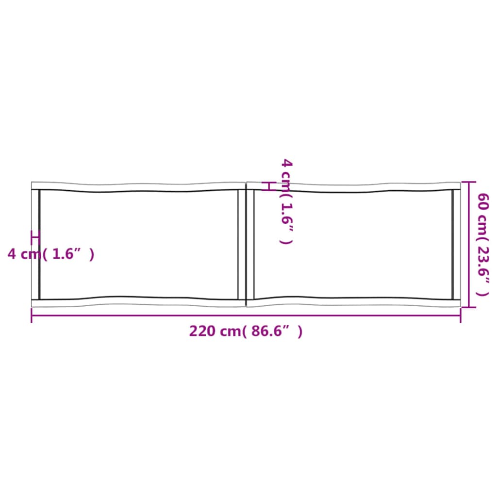 vidaXL Stolna ploča svjetlosmeđa 220x60x(2-6) cm obrađena hrastovina