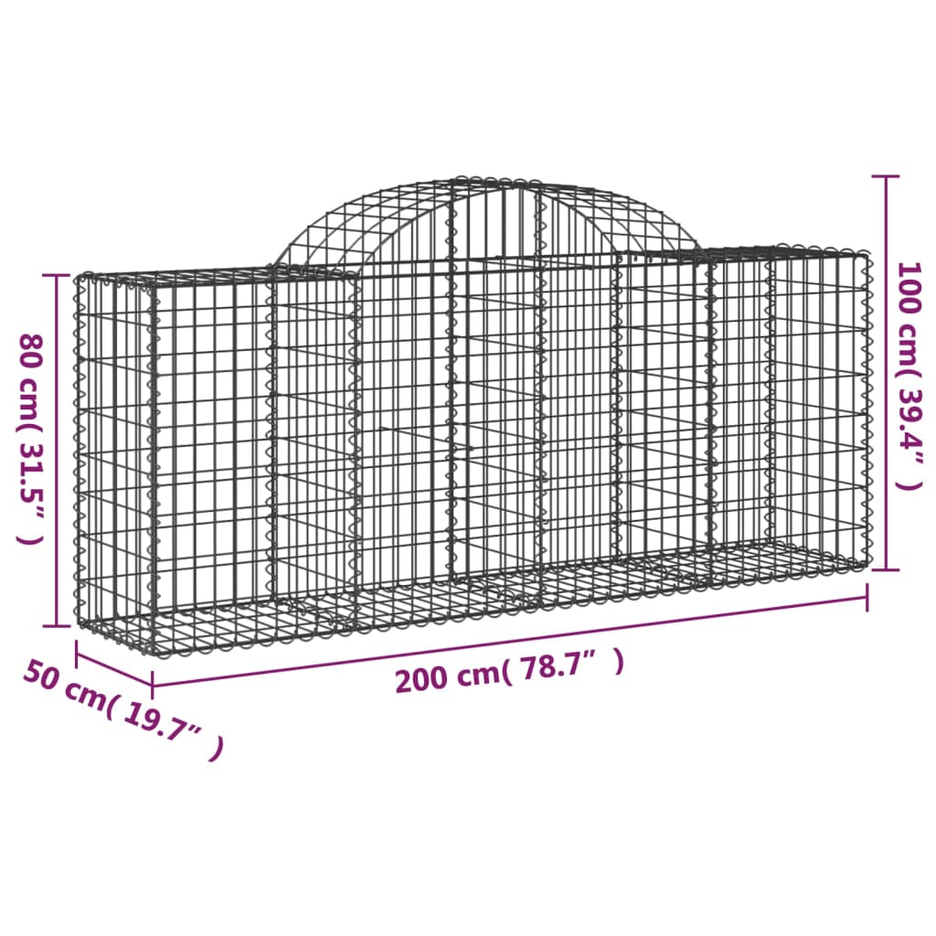 vidaXL Lučne gabionske košare 2 kom 200x50x80/100 cm pocinčano željezo