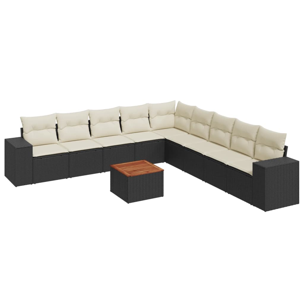 vidaXL 10-dijelni set vrtnih sofa s jastucima crni od poliratana