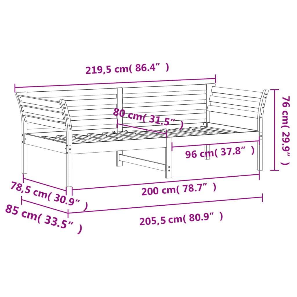 vidaXL Dnevni krevet bez madraca voštano smeđi 80 x 200 cm od borovine