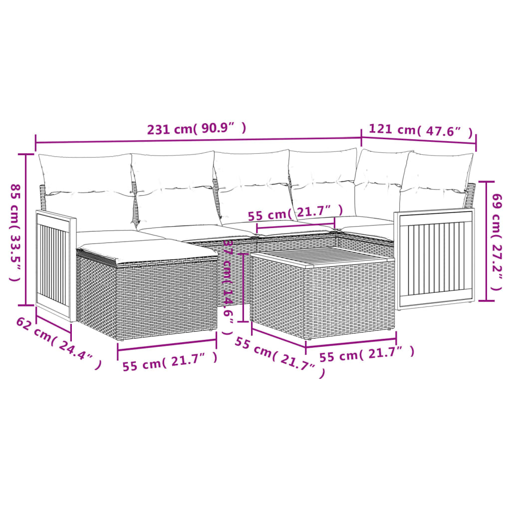 vidaXL 7-dijelni set vrtnih sofa sivi od poliratana