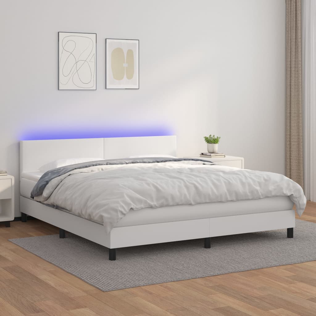 vidaXL Krevet box spring s madracem LED bijeli 180x200 cm umjetna koža