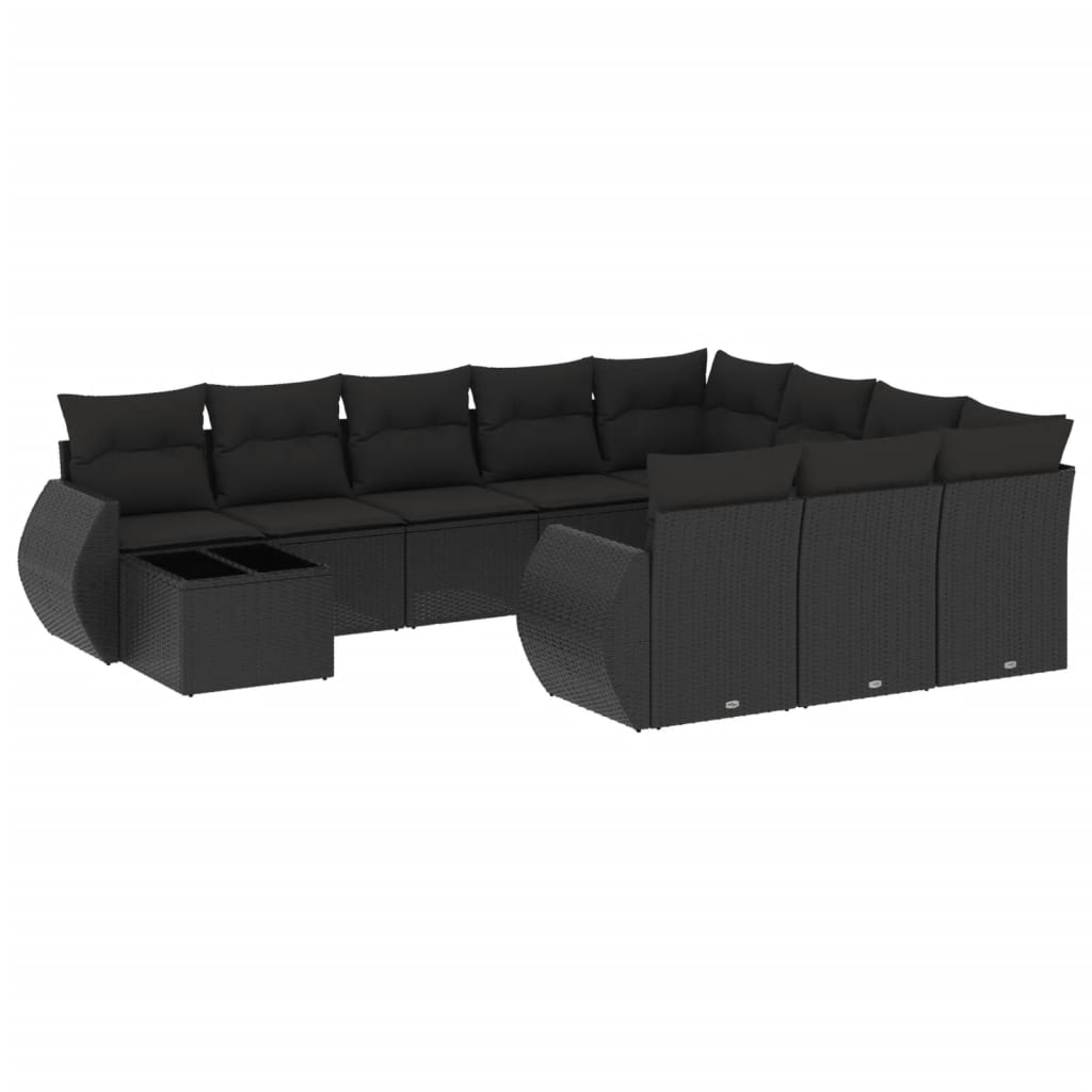 vidaXL 11-dijelni set vrtnih sofa od poliratana s jastucima crni