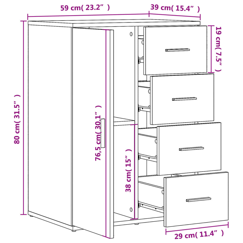 vidaXL Komoda boja dimljenog hrasta 59x39x80 cm konstruirano drvo