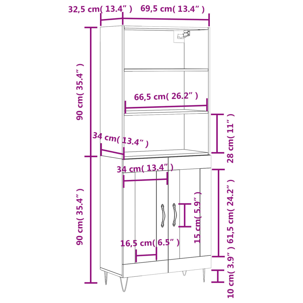 vidaXL Visoka komoda hrasta sonome 69,5x34x180cm od konstruiranog drva