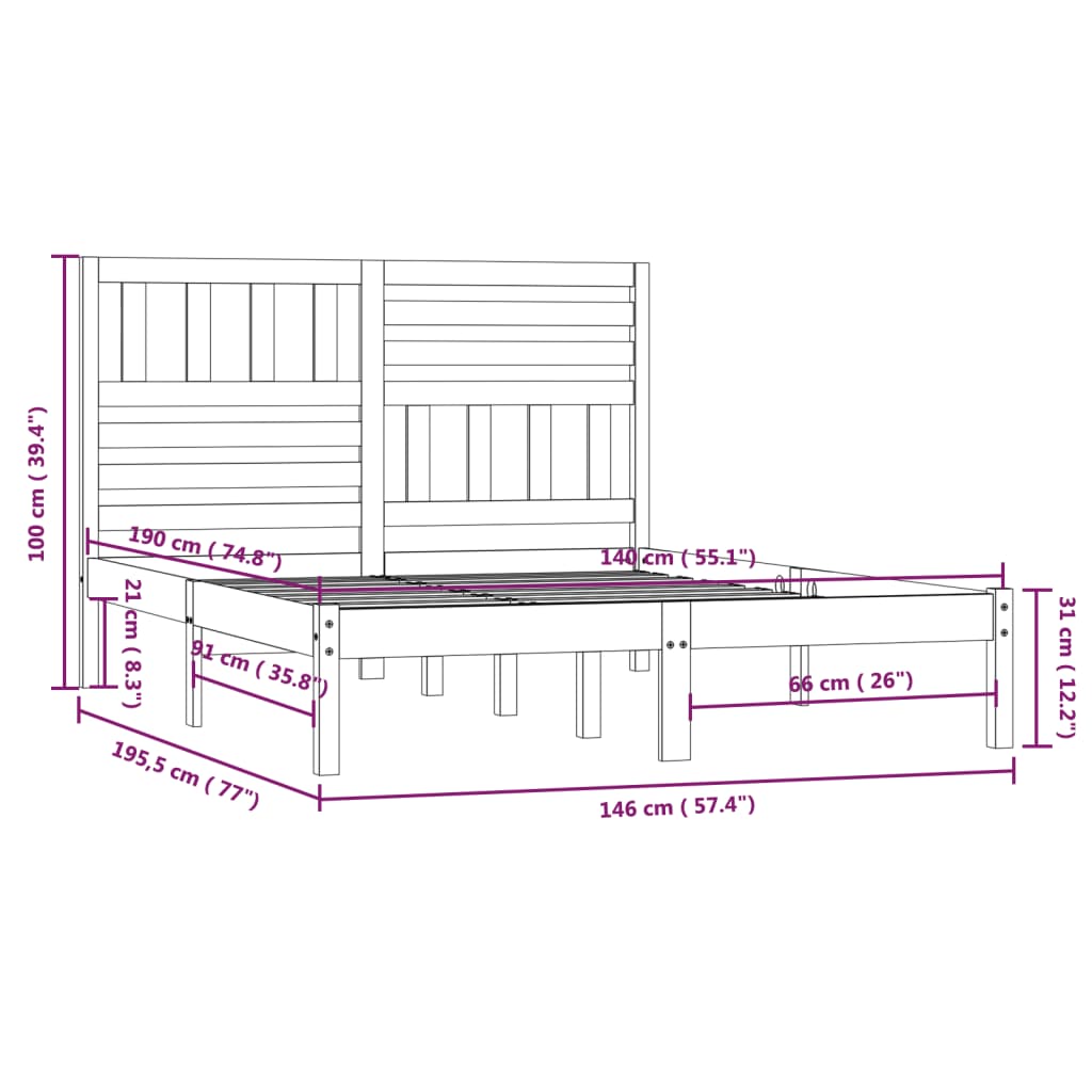 vidaXL Okvir za krevet od masivne borovine sivi 140 x 190 cm