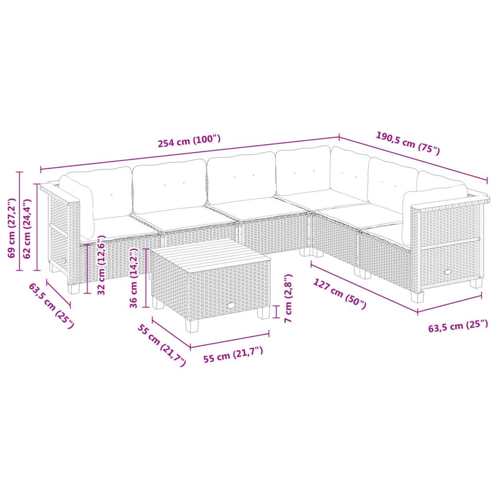 vidaXL 7-dijelni set vrtnih sofa sivi od poliratana