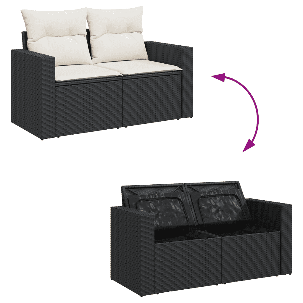 vidaXL 9-dijelni set vrtnih sofa s jastucima crni od poliratana