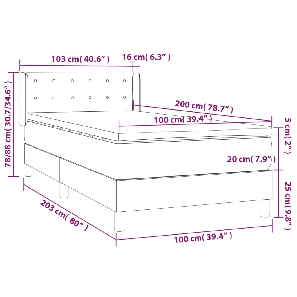 vidaXL Krevet s oprugama i madracem crni 100x200 cm od umjetne kože