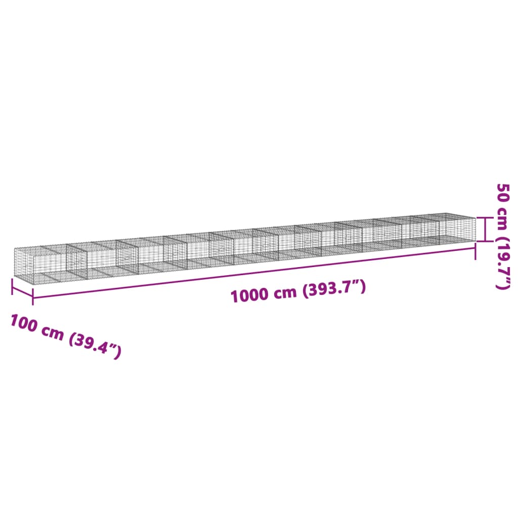 vidaXL Gabionska košara s poklopcem 1000x100x50 cm pocinčano željezo