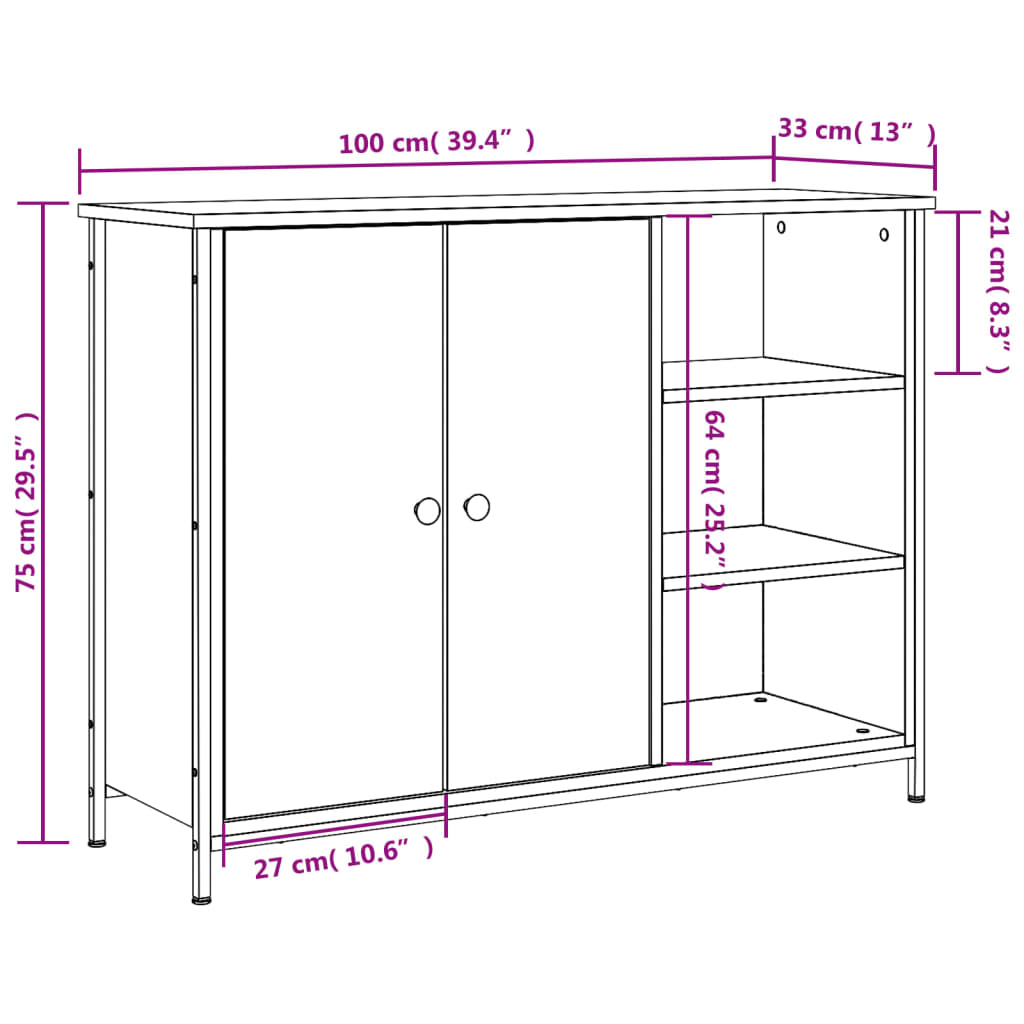 vidaXL Komoda crna 100x33x75 cm od konstruiranog drva