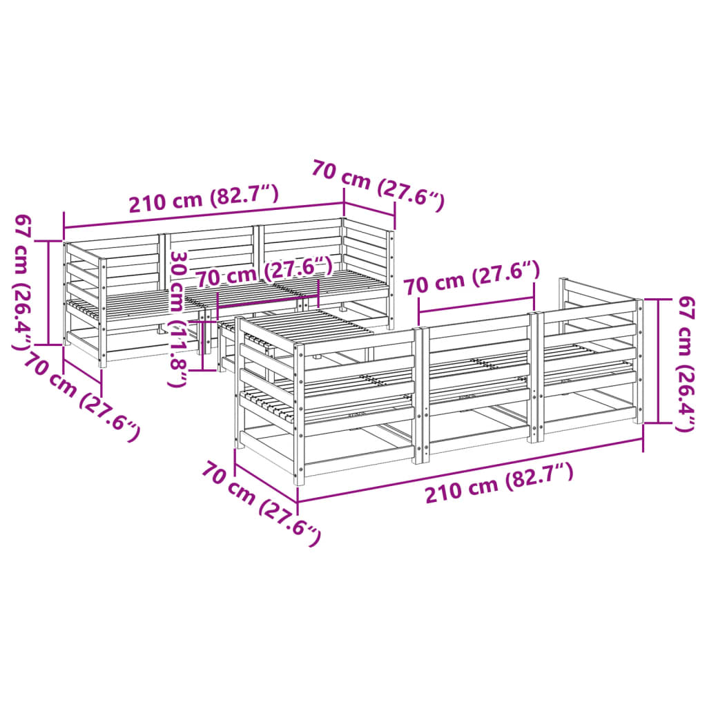 vidaXL 7-dijelni set vrtnih sofa od masivne borovine