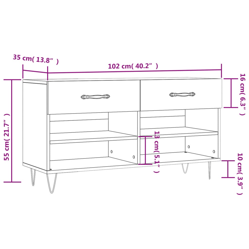 vidaXL Klupa za cipele siva boja betona 102x35x55 cm konstruirano drvo