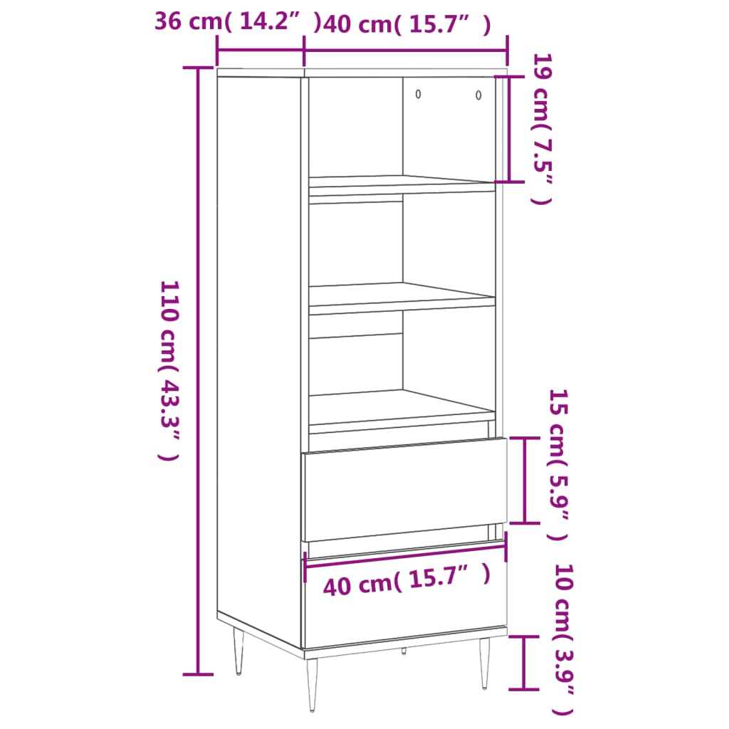 vidaXL Visoka komoda sjajna bijela 40x36x110 cm od konstruiranog drva