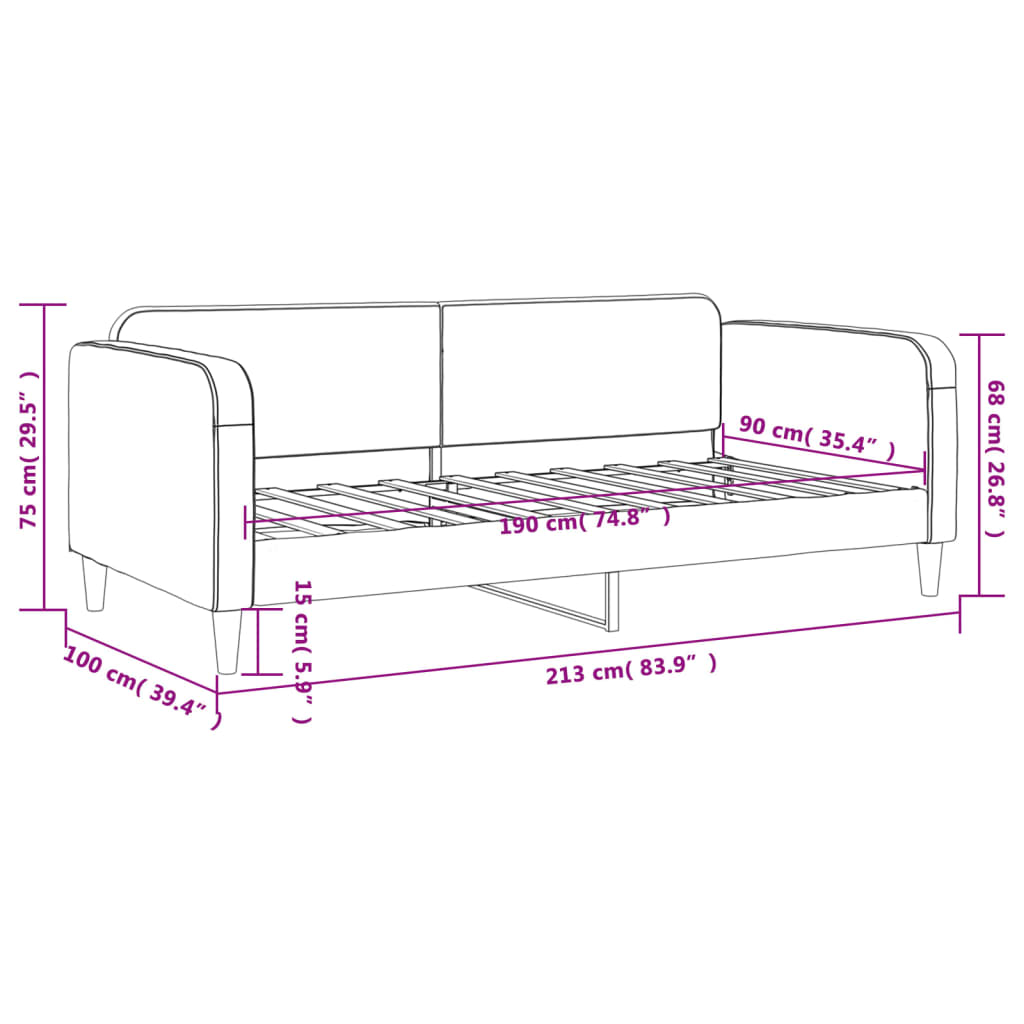 vidaXL Dnevni krevet svjetlosivi 90 x 190 cm od tkanine