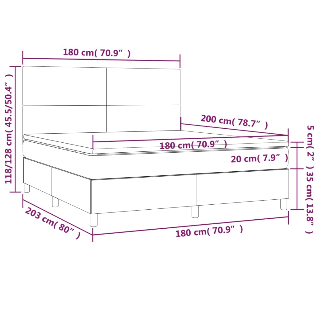 vidaXL Krevet box spring s madracem LED crni 180x200cm od umjetne kože