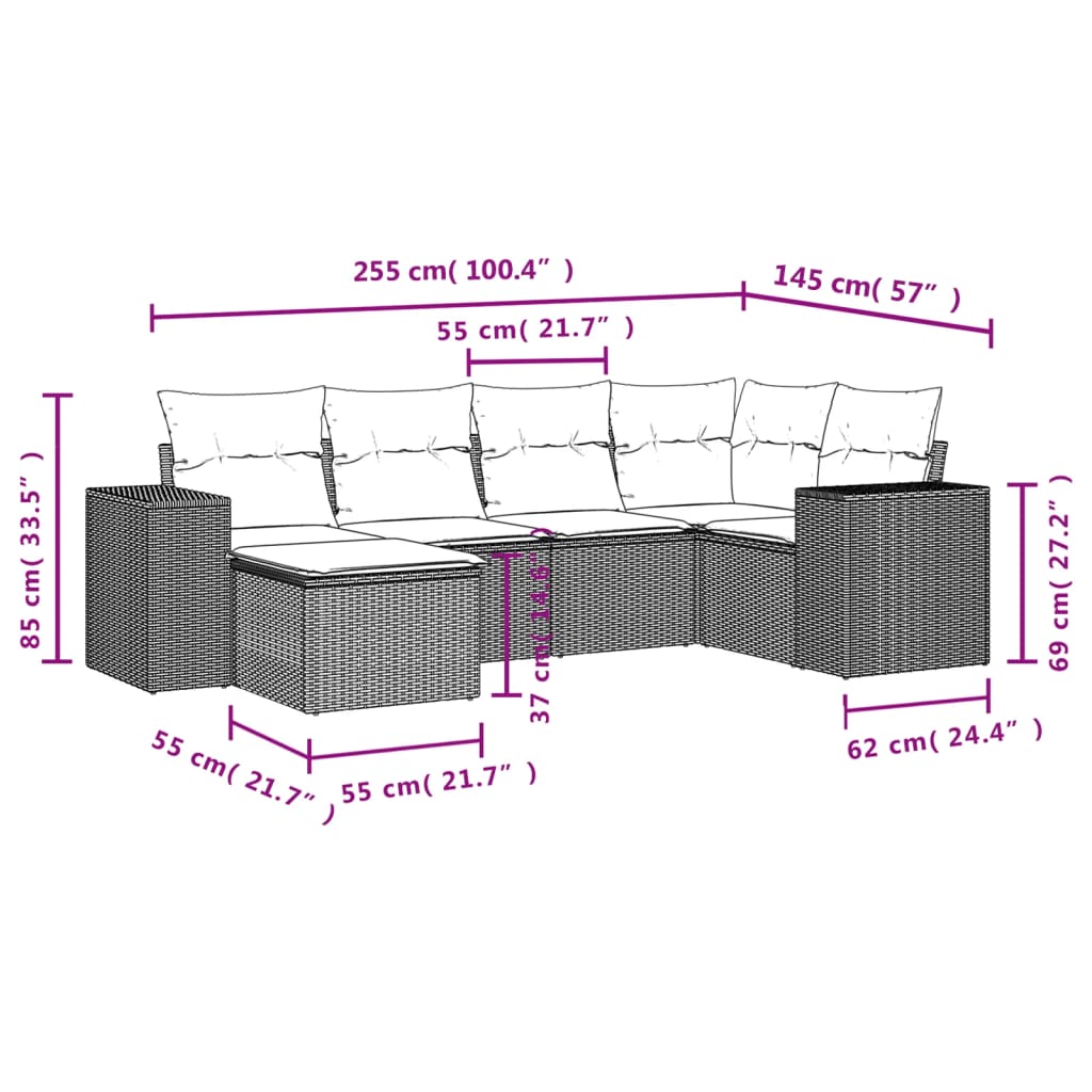 vidaXL 6-dijelni set vrtnih sofa s jastucima bež od poliratana