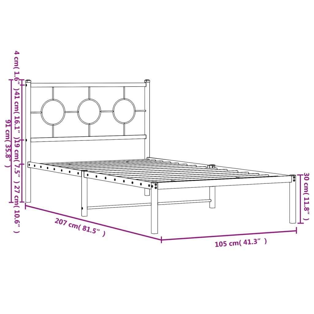 vidaXL Metalni okvir za krevet s uzglavljem bijeli 100x200 cm