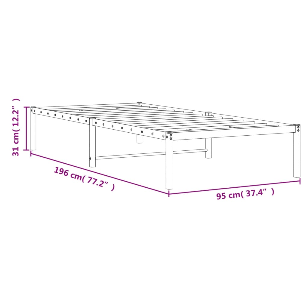 vidaXL Metalni okvir za krevet crni 90 x 190 cm