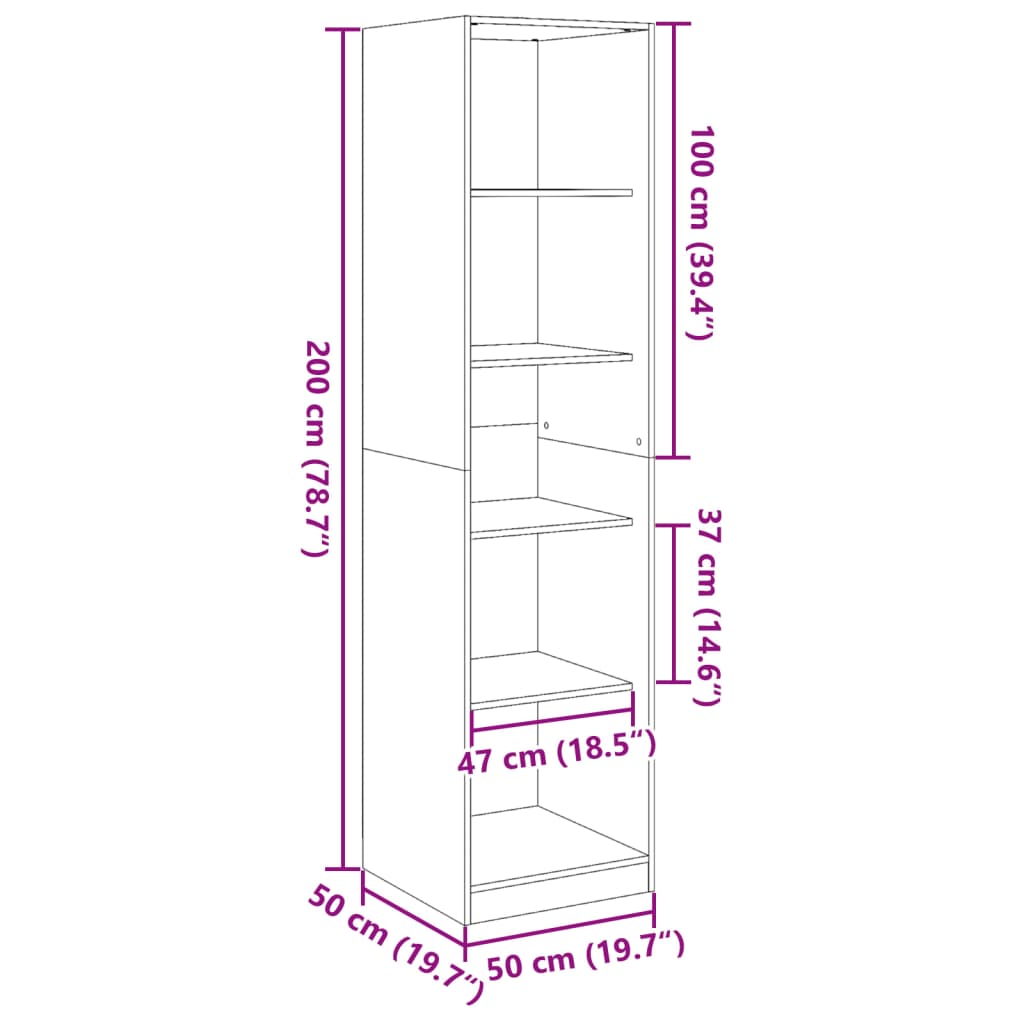 vidaXL Ormar bijeli 50 x 50 x 200 cm od konstruiranog drva