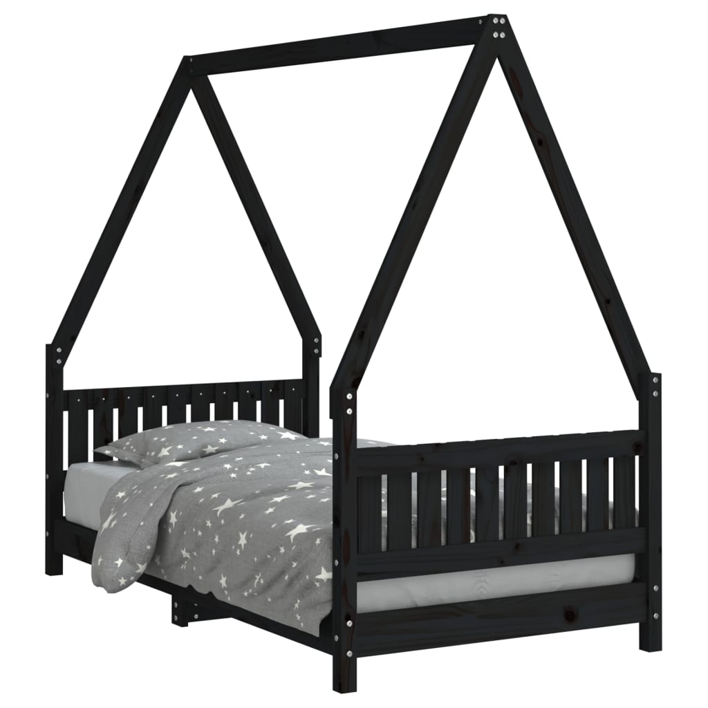 vidaXL Okvir za dječji krevet crni 80 x 160 cm od masivne borovine