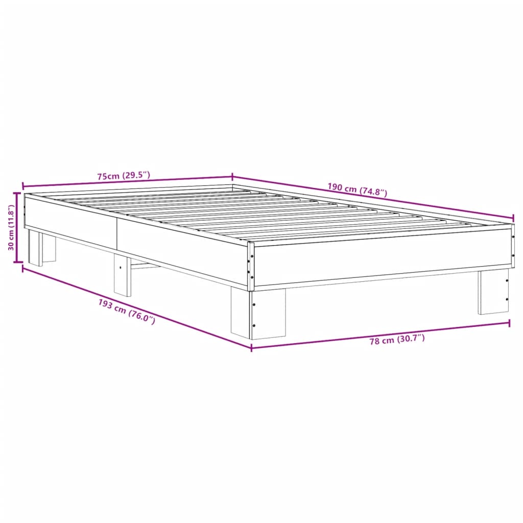 vidaXL Okvir kreveta boja hrasta 75 x 190 cm konstruirano drvo i metal