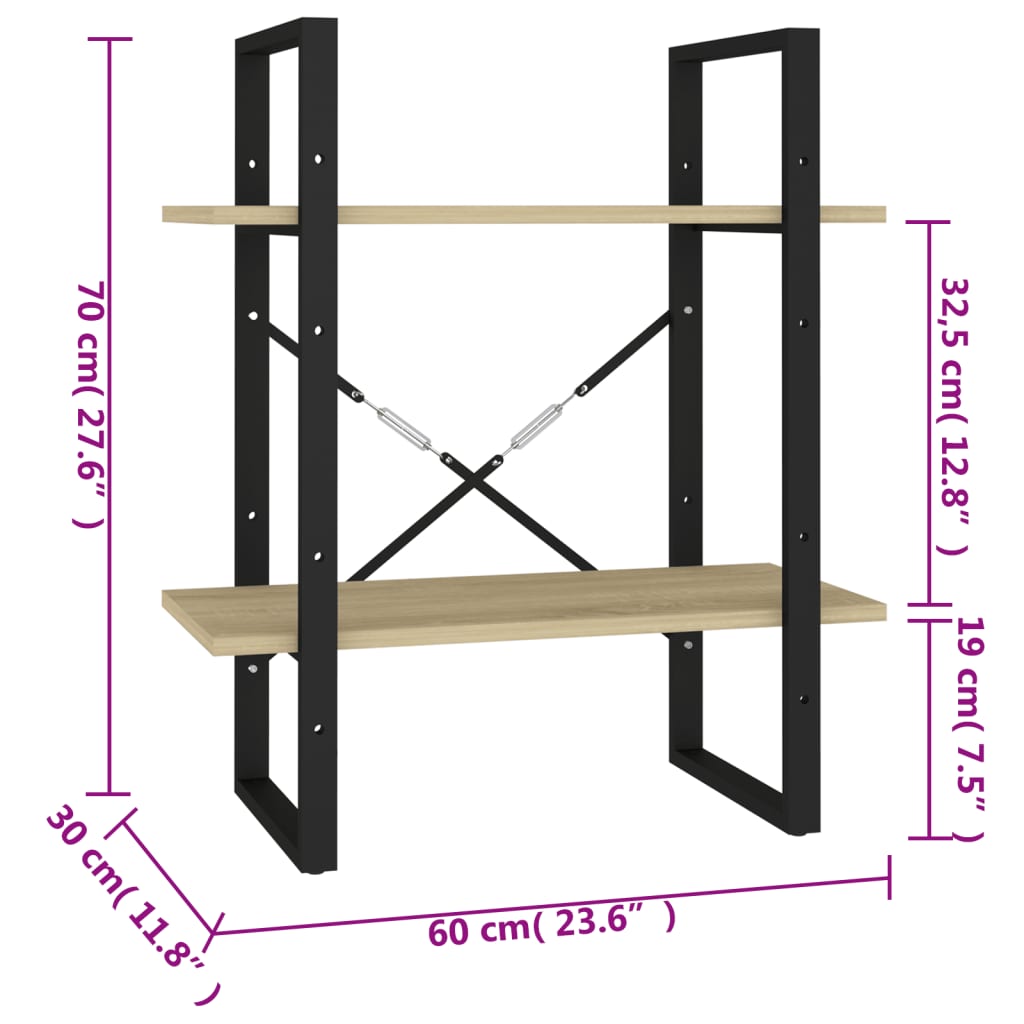 vidaXL Ormarić za knjige s 2 razine boja hrasta 60 x 30 x 70 cm drveni