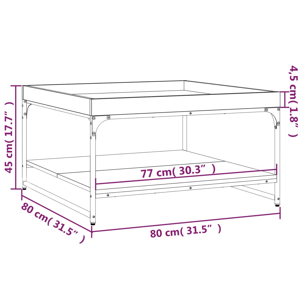 vidaXL Stolić za kavu boja hrasta 80 x 80 x 45 cm od drva i željeza