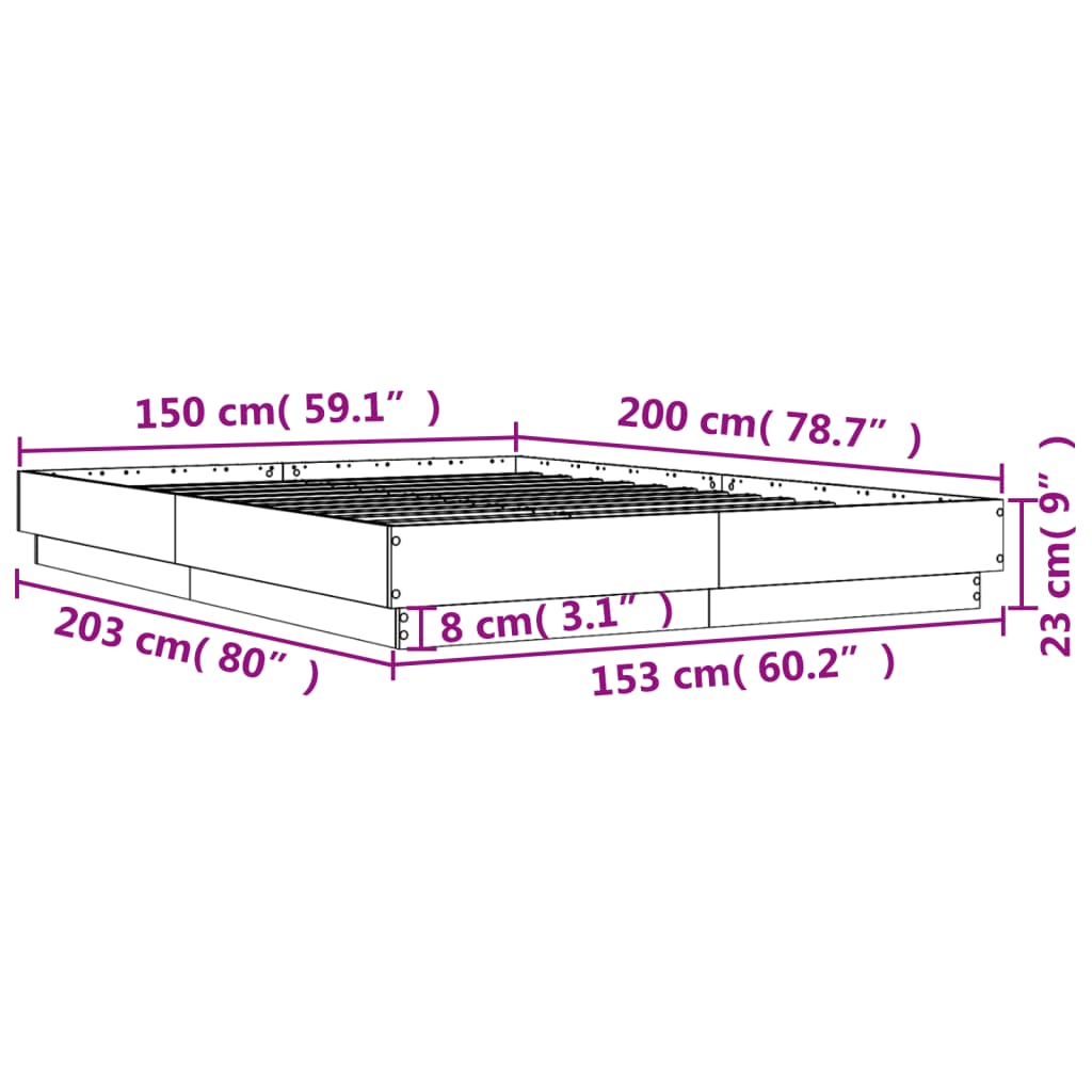 vidaXL Okvir kreveta s LED svjetlima boja hrasta sonome 150 x 200 cm