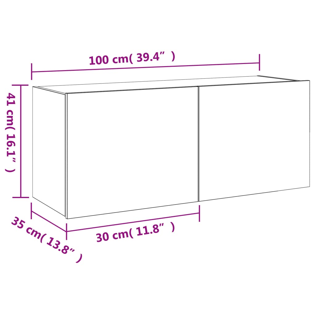 vidaXL Zidni TV ormarić s LED svjetlima smeđa boja hrasta 100x35x41 cm