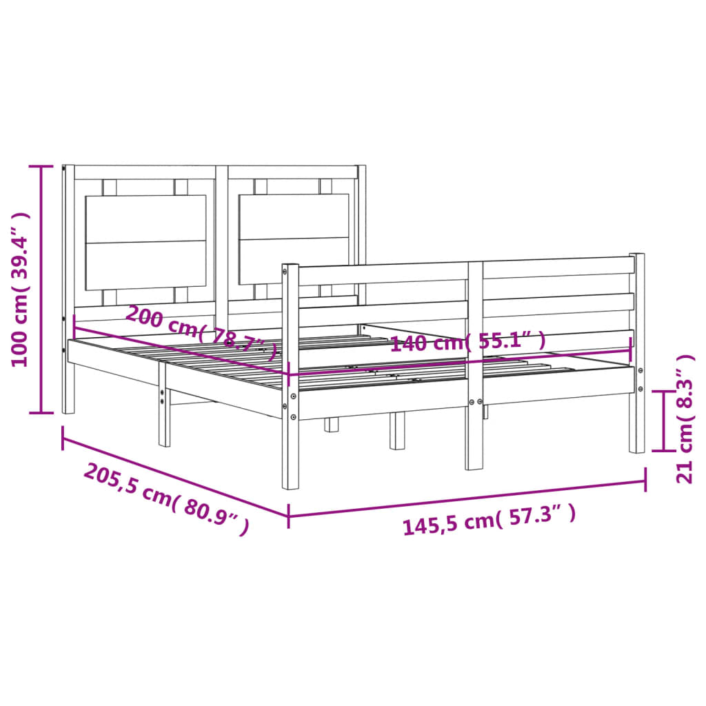 vidaXL Okvir za krevet s uzglavljem 140x200 cm od masivnog drva