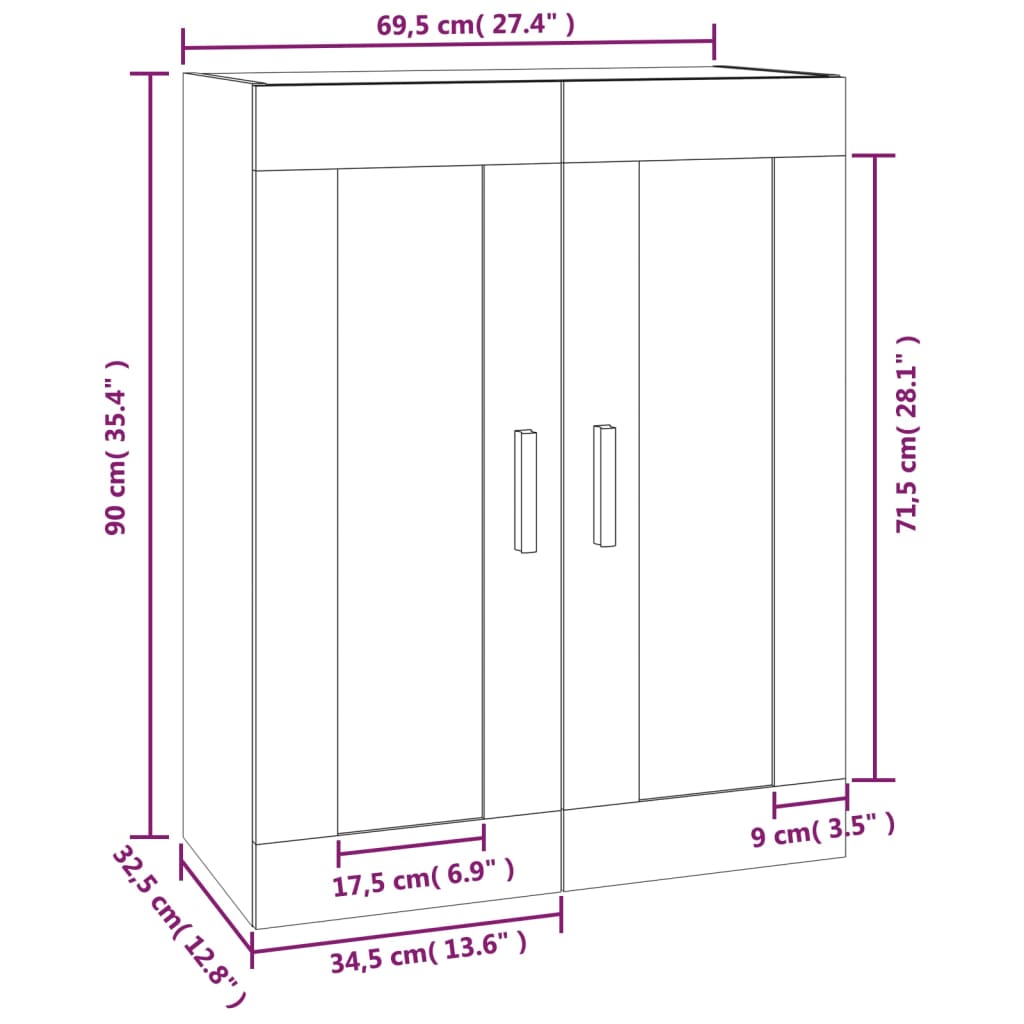 vidaXL Zidni ormarić hrast sonoma 69,5x32,5x90 cm konstruirano drvo