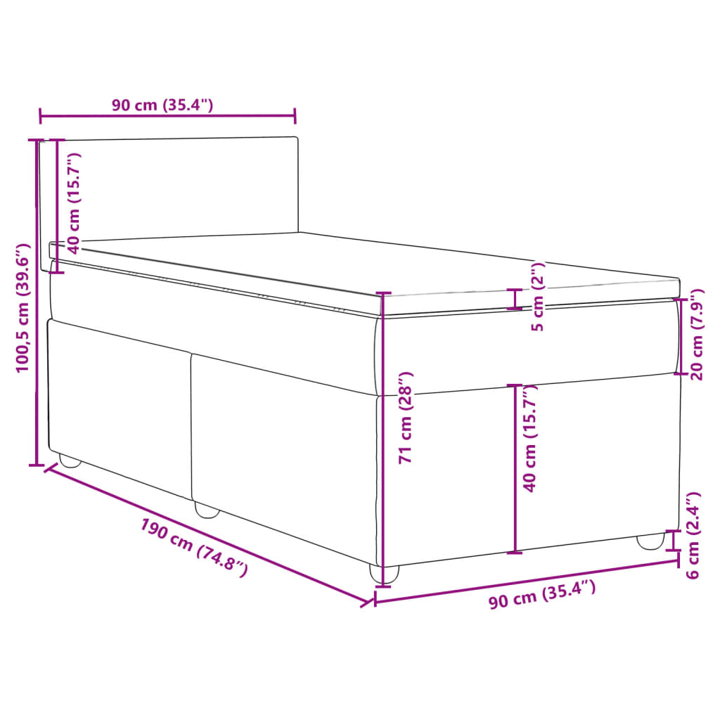 vidaXL Krevet box spring s madracem tamnosivi za 1 osobu tkanine