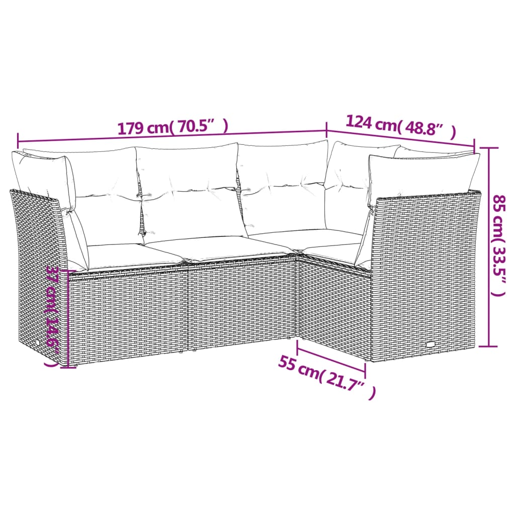 vidaXL 4-dijelni set vrtnih sofa od poliratana s jastucima crni