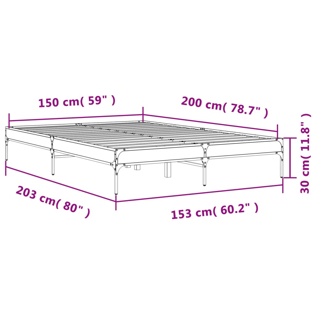 vidaXL Okvir za krevet boja hrasta 150x200cm konstruirano drvo i metal