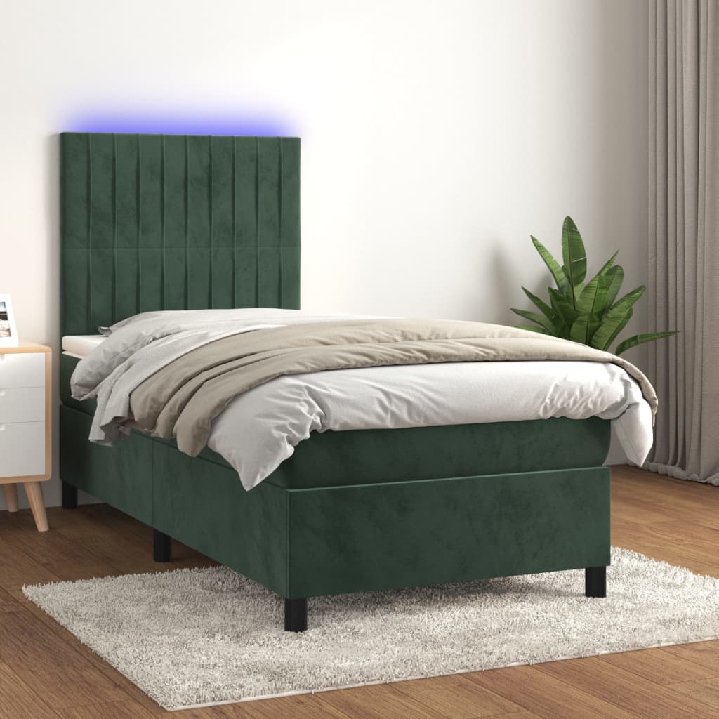 vidaXL Krevet box spring s madracem LED tamnozeleni 80 x 200 cm baršun