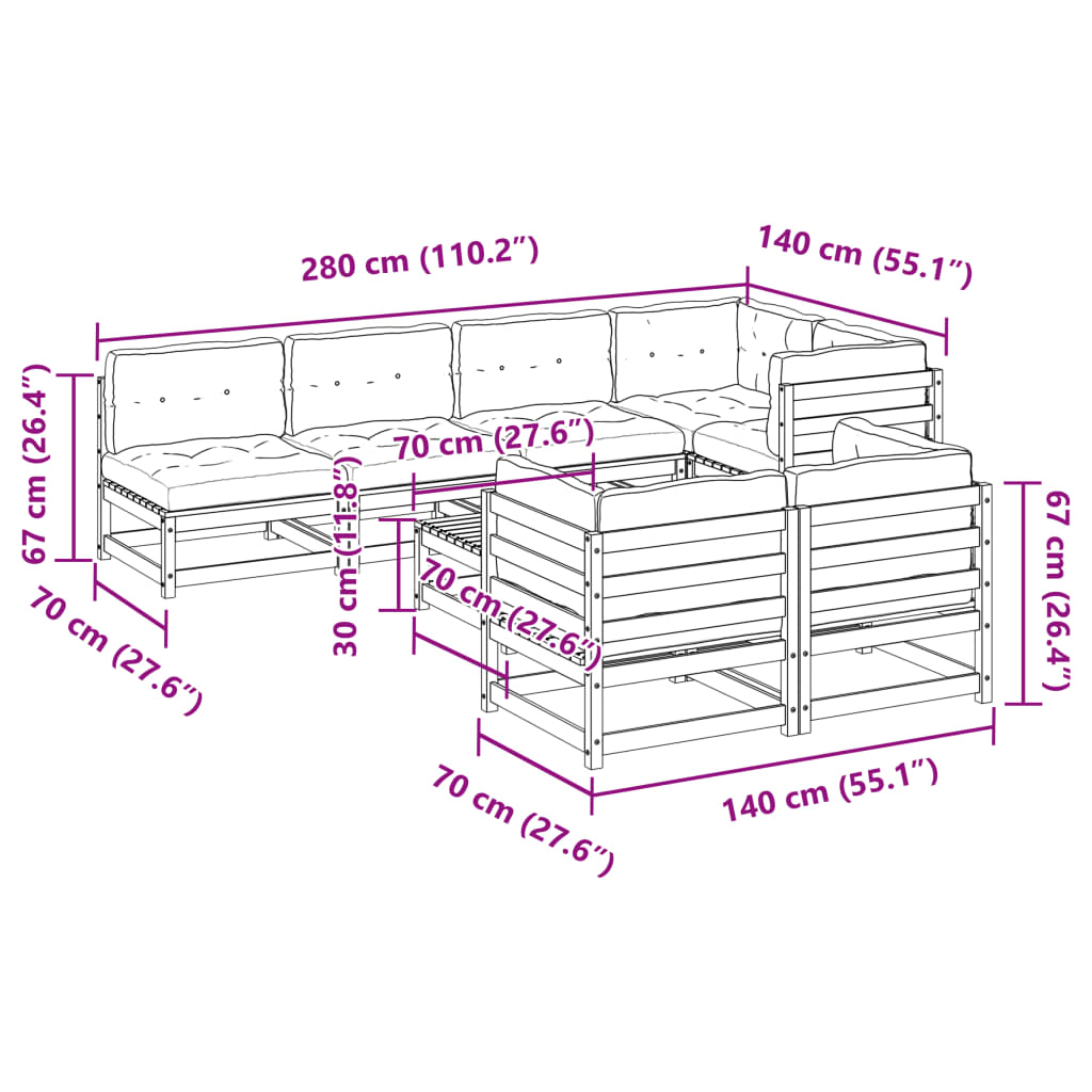 vidaXL 8-dijelni set vrtnih sofa s jastucima od masivne borovine