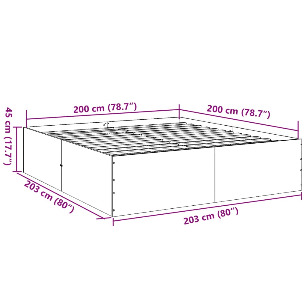 vidaXL Okvir za krevet boja hrasta 200x200 cm od konstruiranog drva