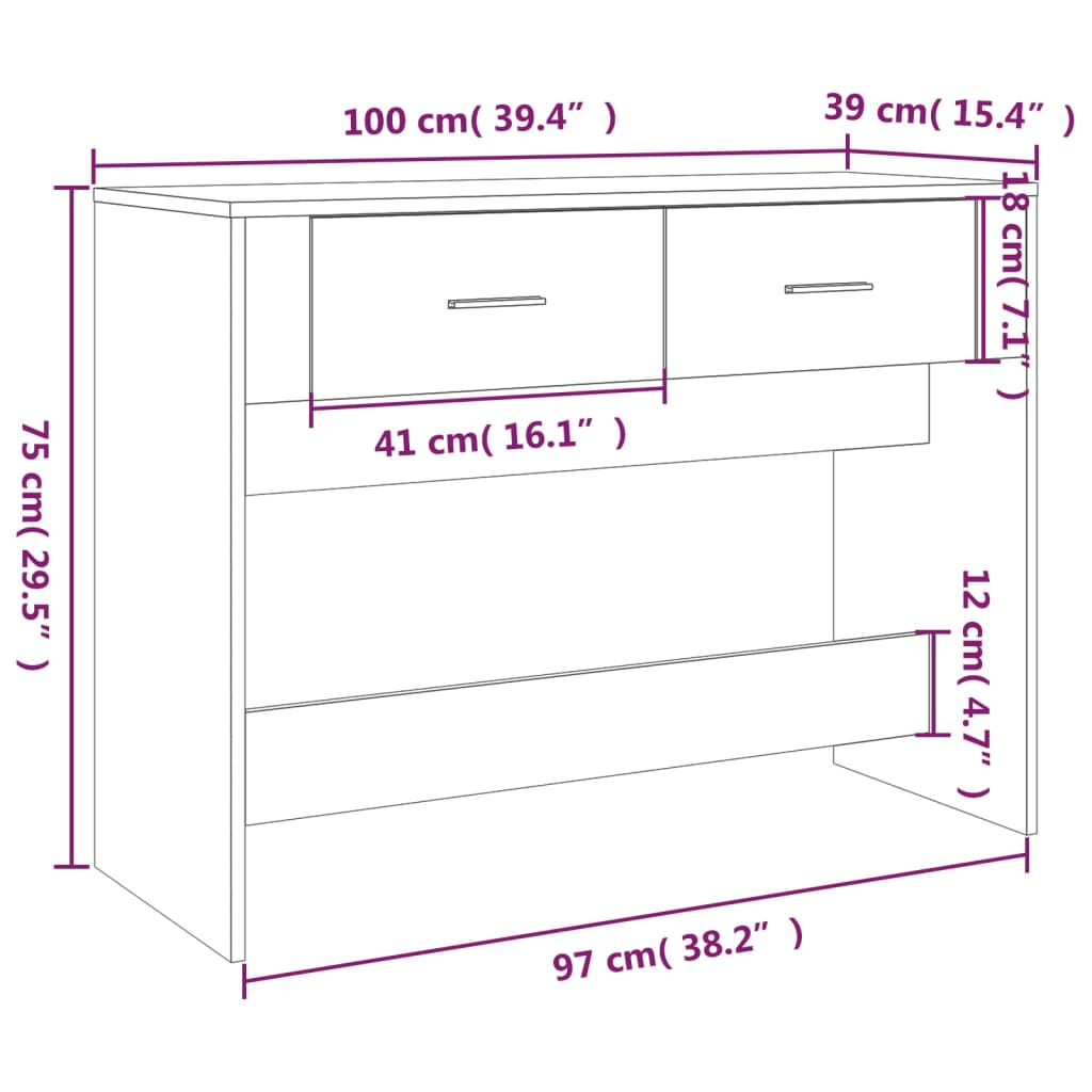 vidaXL Konzolni stol boja hrasta sonome 100x39x75 cm konstruirano drvo