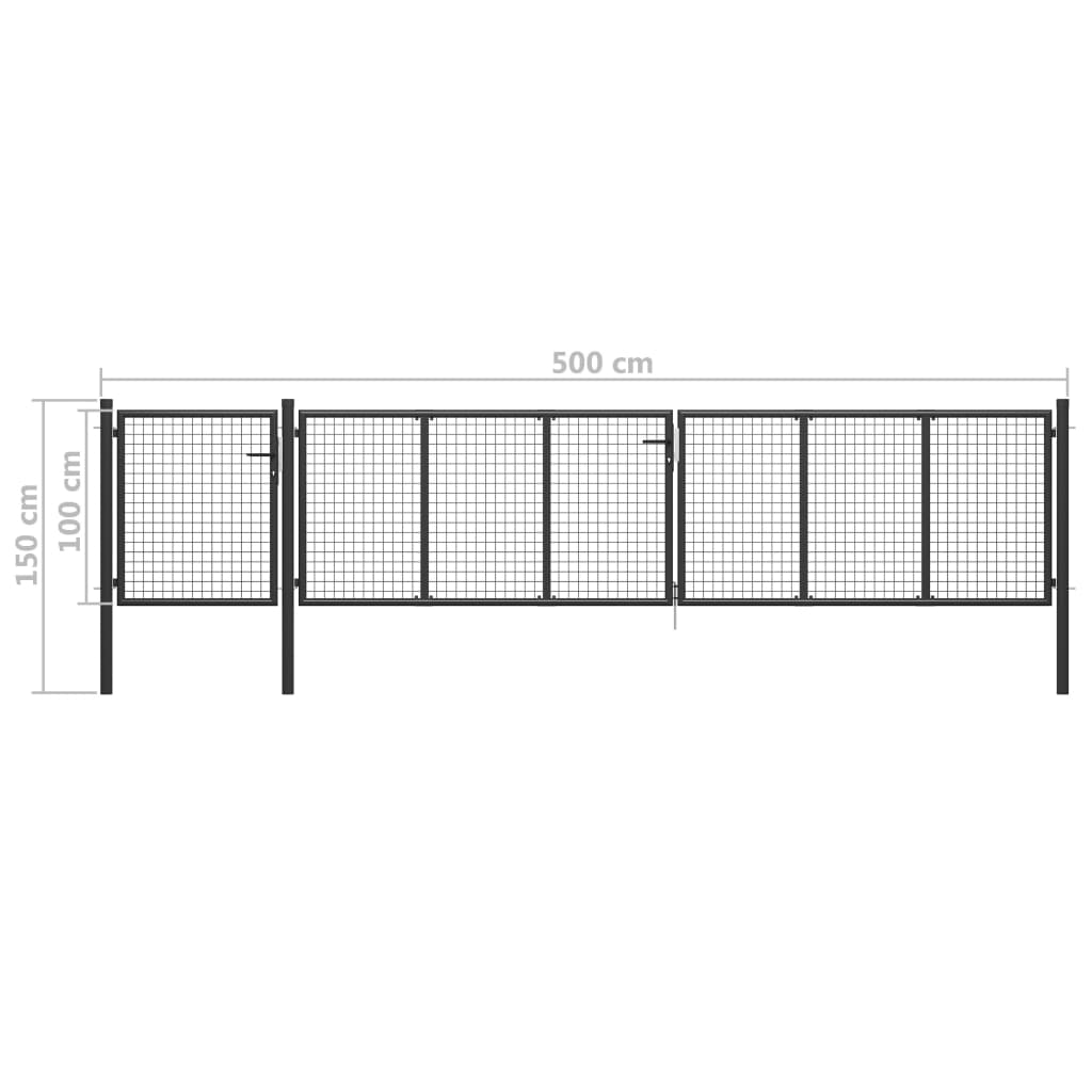 vidaXL Vrtna vrata čelična 500 x 100 cm antracit