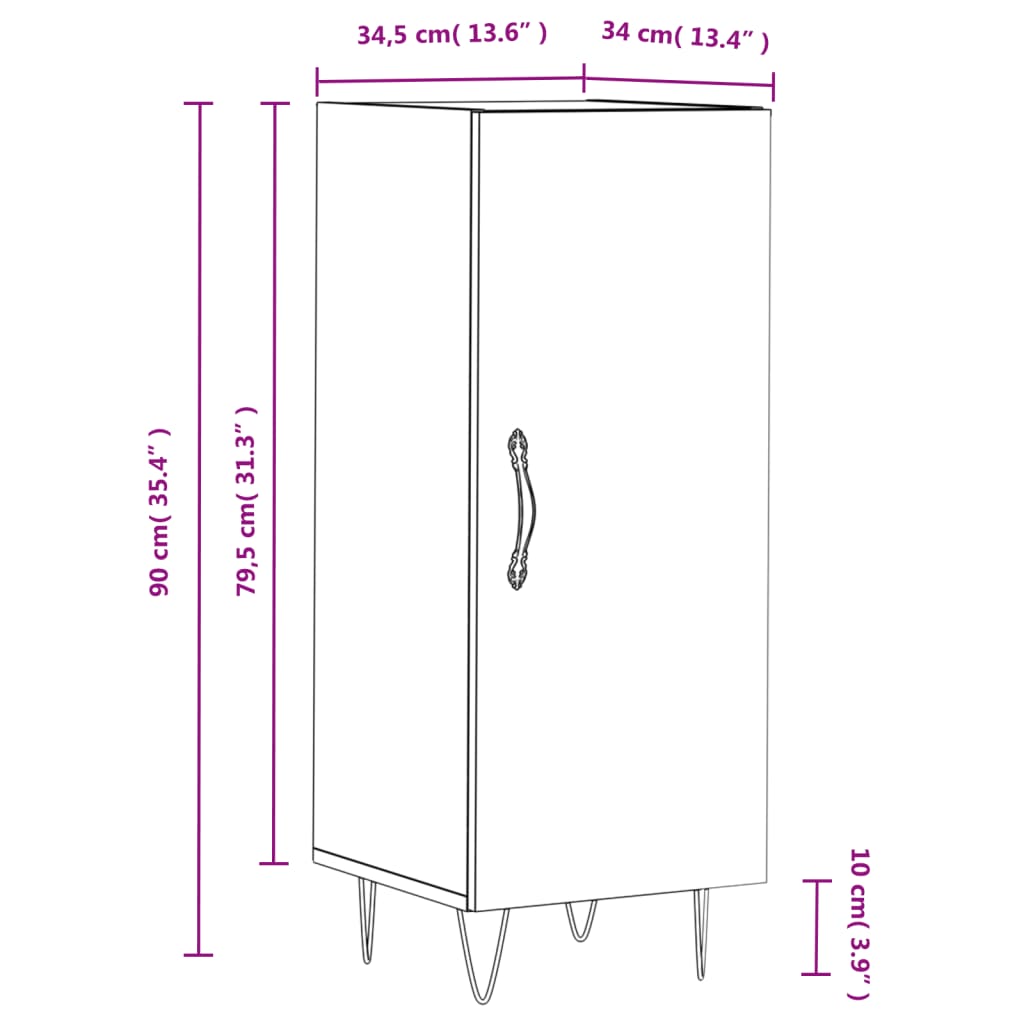 vidaXL Komoda bijela 34,5 x 34 x 90 cm od konstruiranog drva