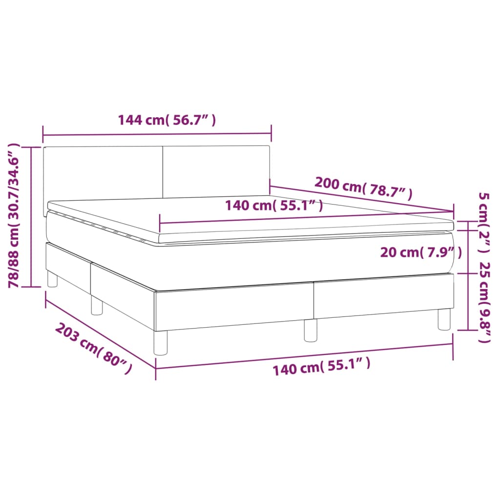 vidaXL Krevet box spring s madracem LED crni 140x200cm od umjetne kože