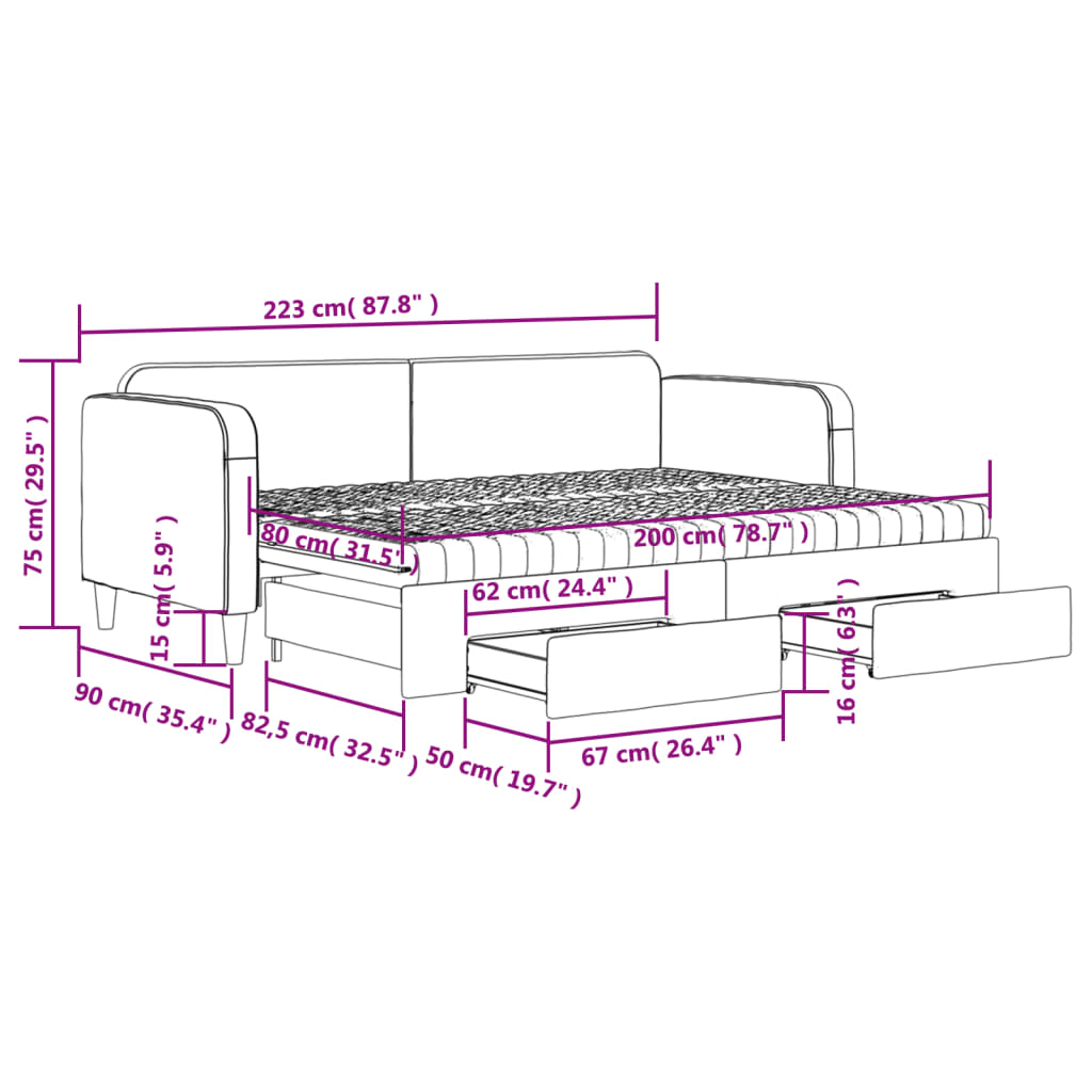 vidaXL Dnevni krevet na razvlačenje smeđesivi 80 x 200 cm od tkanine