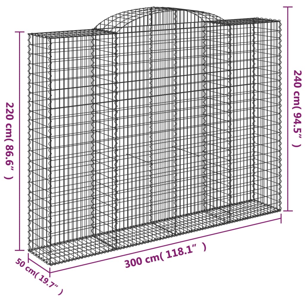 vidaXL Lučne gabionske košare 4 kom 300x50x220/240cm pocinčano željezo