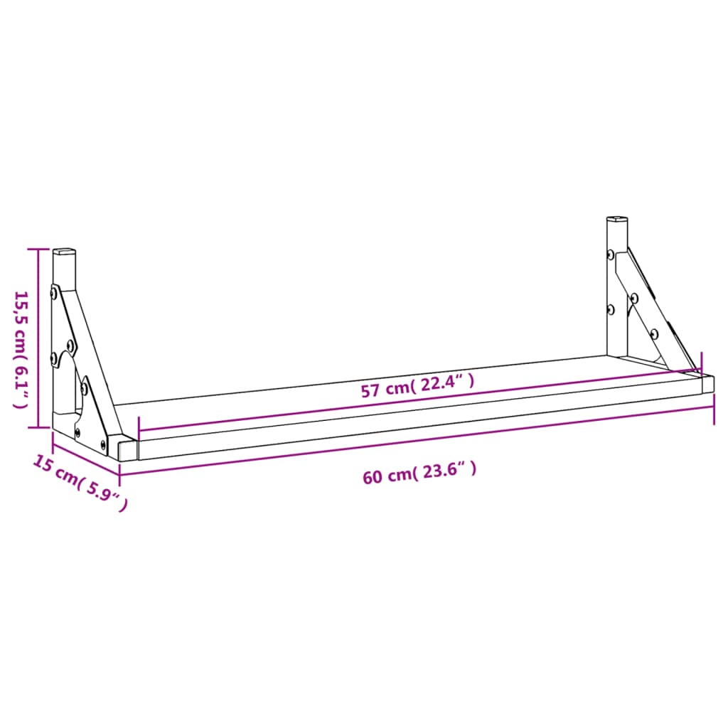 vidaXL Zidne police 2 kom crne 60 x 15 x 15,5 cm