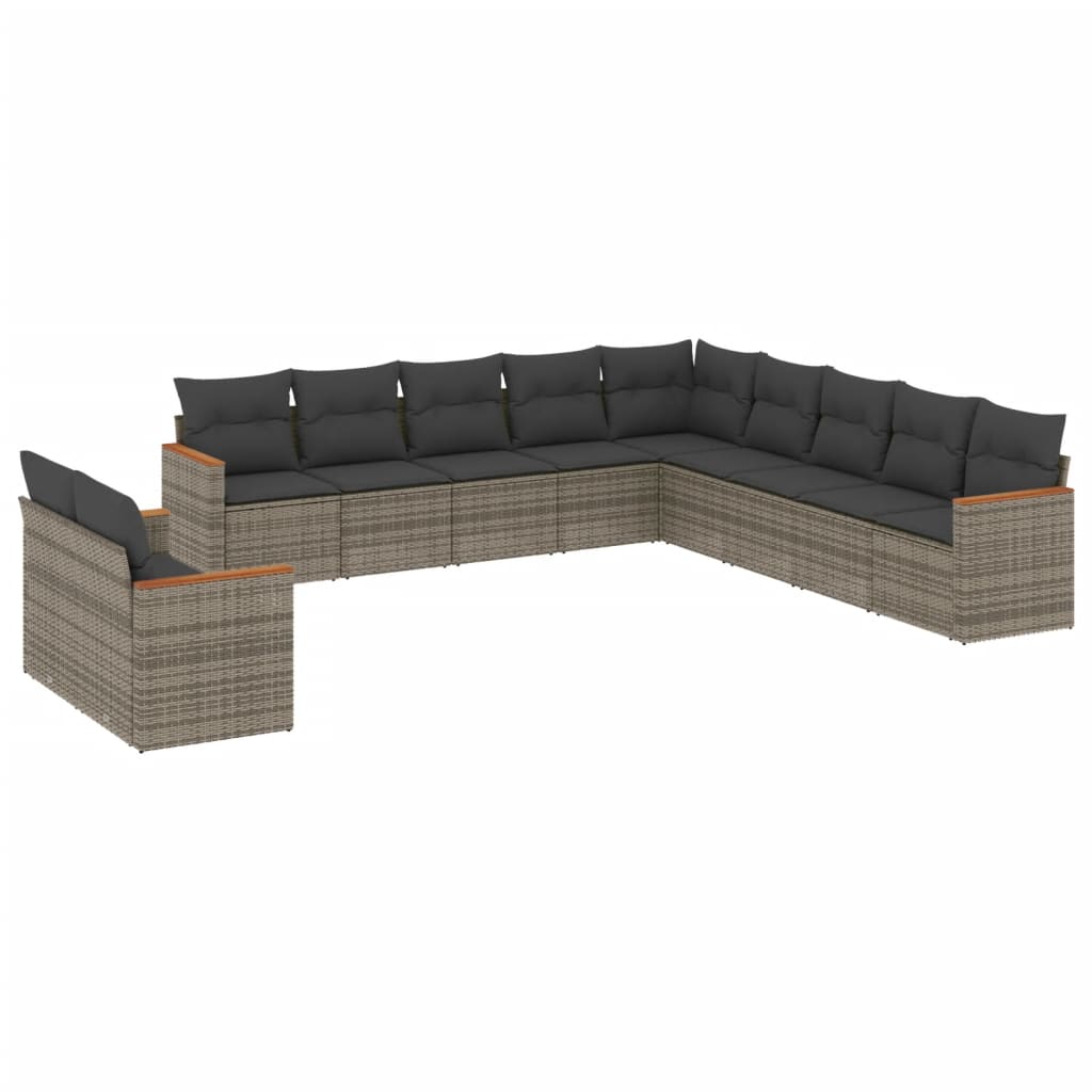 vidaXL 11-dijelni set vrtnih sofa od poliratana s jastucima sivi