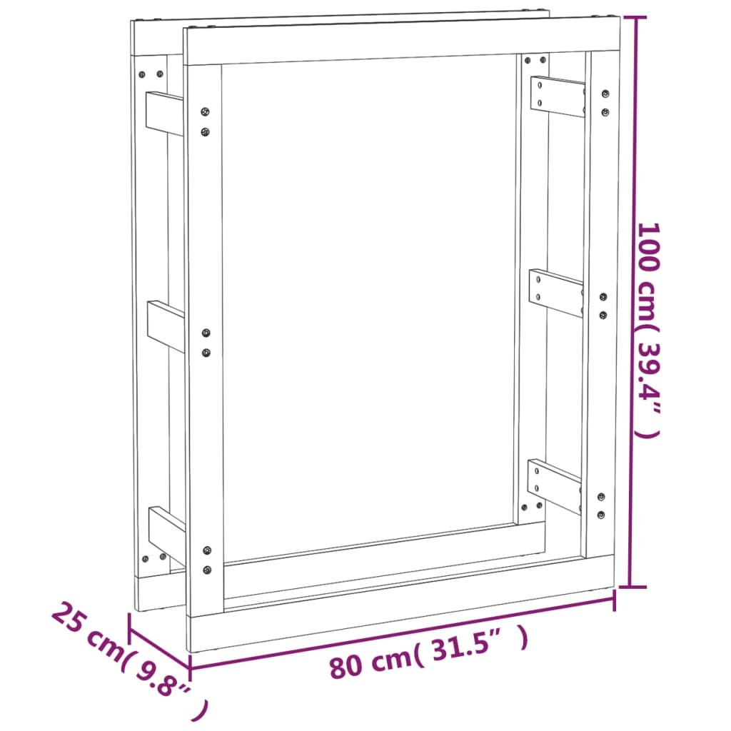 vidaXL Stalak za drva za ogrjev crni 80x25x100 cm od masivne borovine