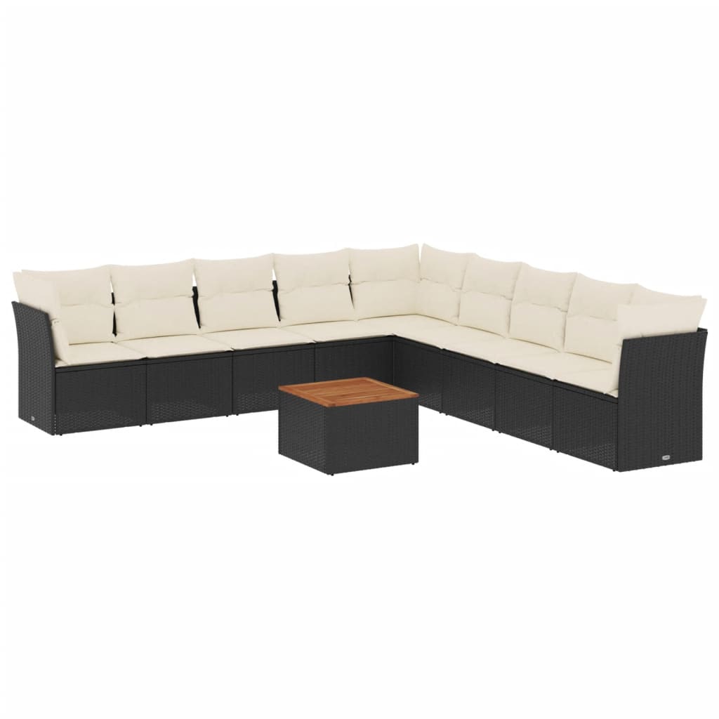 vidaXL 10-dijelni set vrtnih sofa s jastucima crni od poliratana