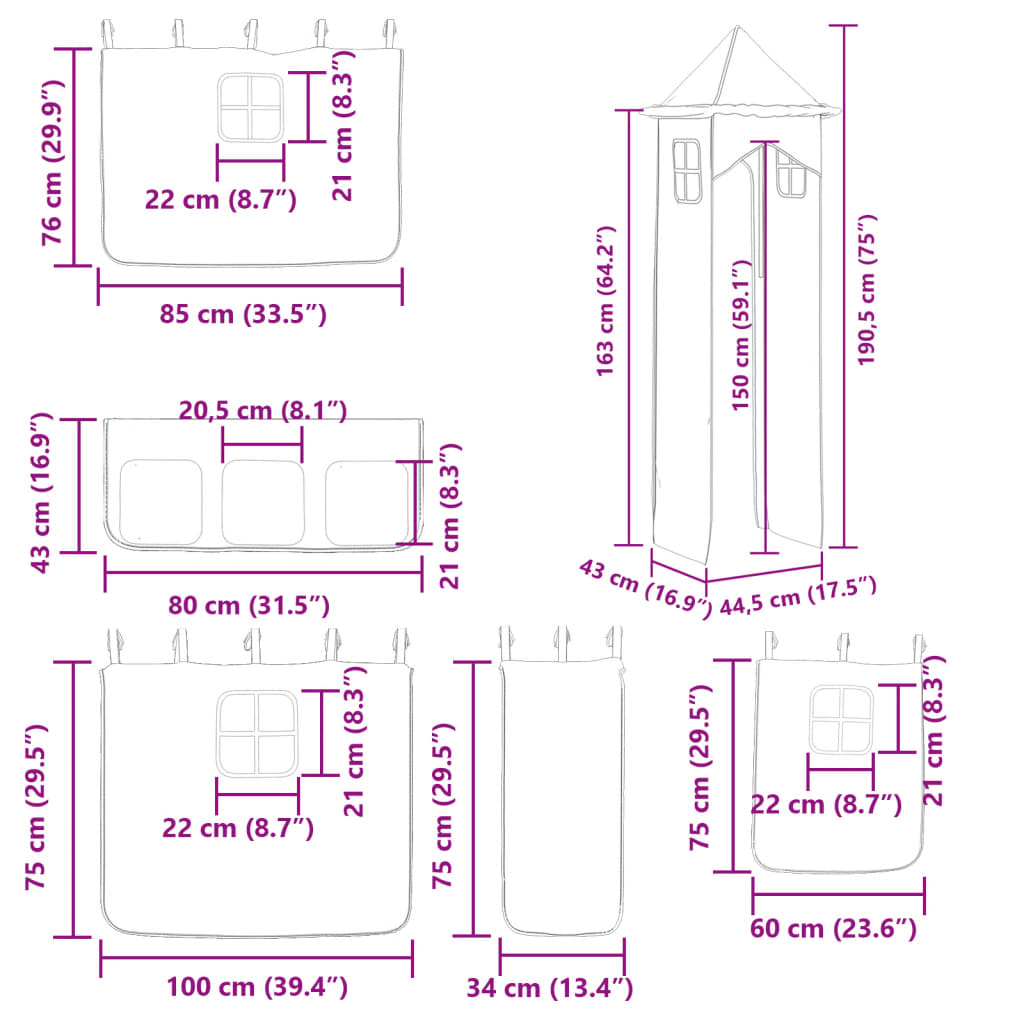 vidaXL Krevet na kat s toboganom i zavjesama plavi 80 x 200 cm