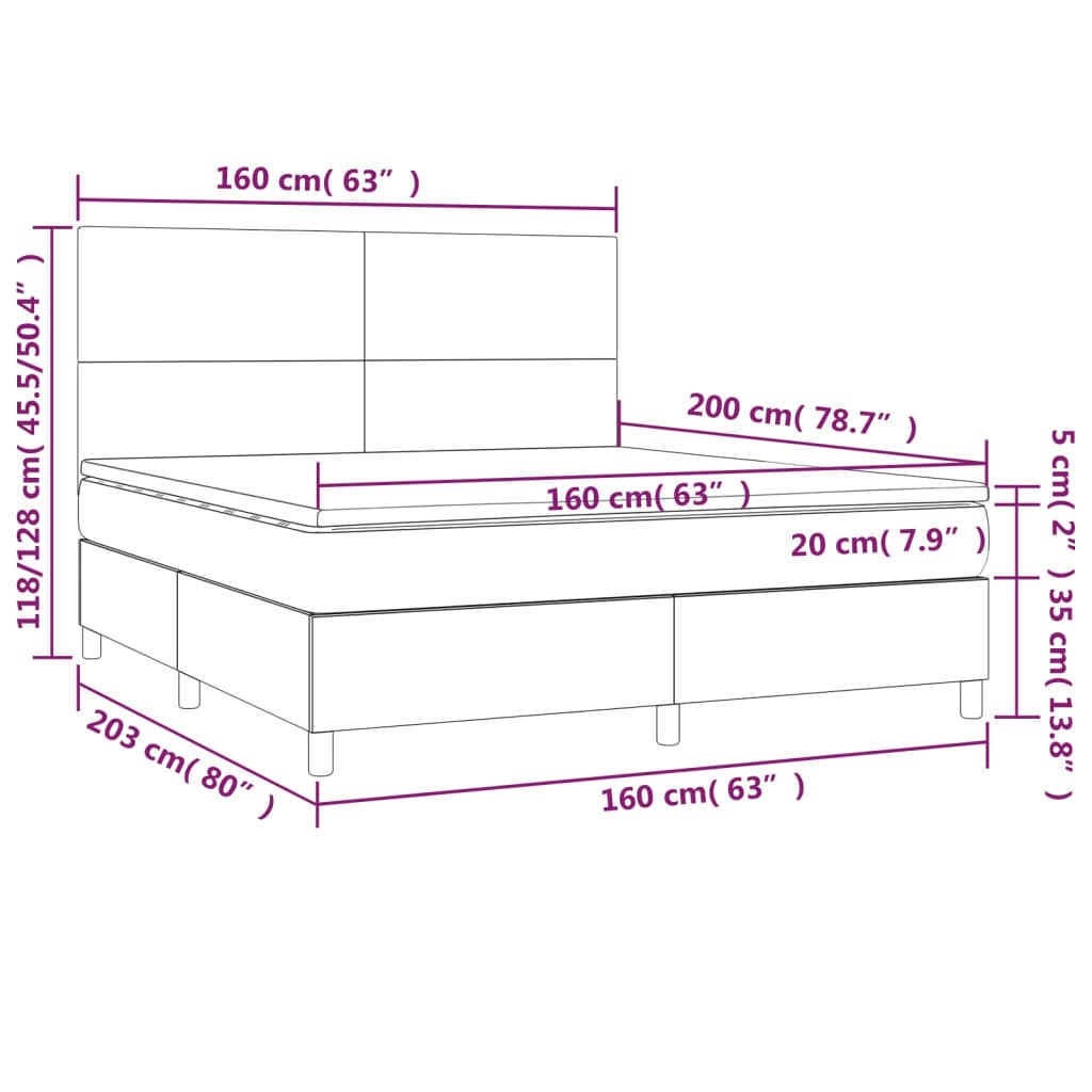 vidaXL Krevet box spring s madracem LED bijeli 160x200 cm umjetna koža